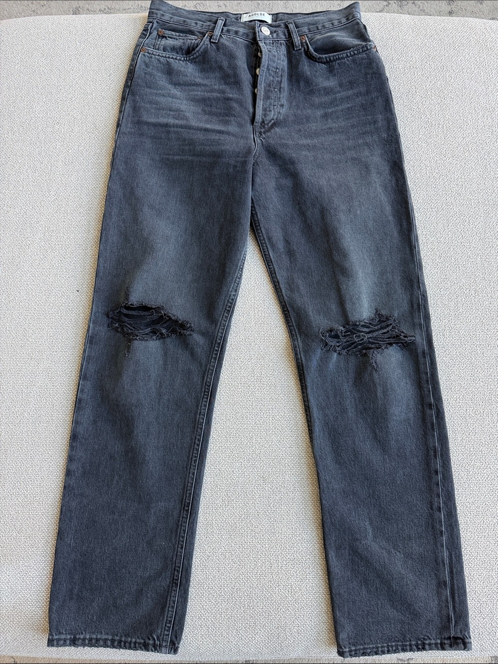 AGOLDE 90s Pinch Waist High Rise Straight Jeans Howl Distressed Black 27 - Picture 5 of 8